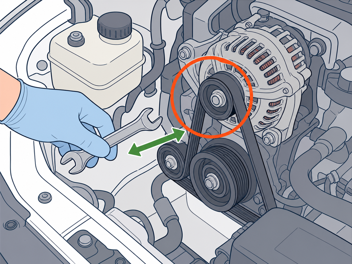 ALT-03 - Keep hands and tools away from belt and pulley area