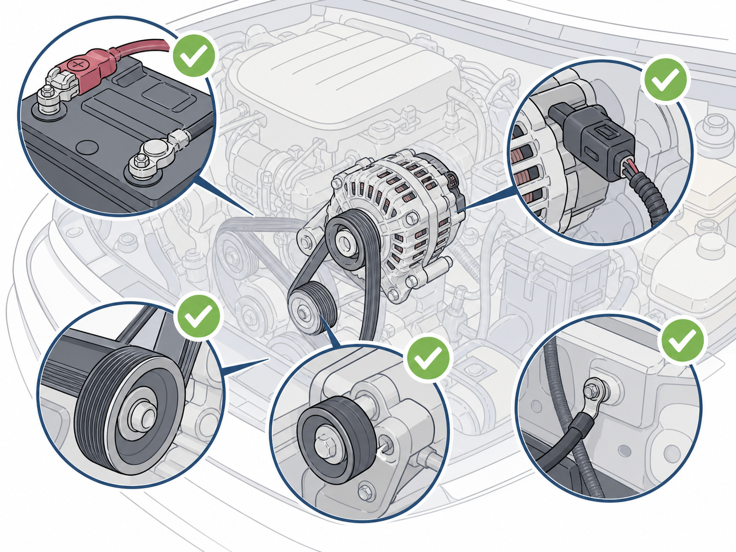 ALT-06 - Check battery terminals, belt, tensioner, and wiring