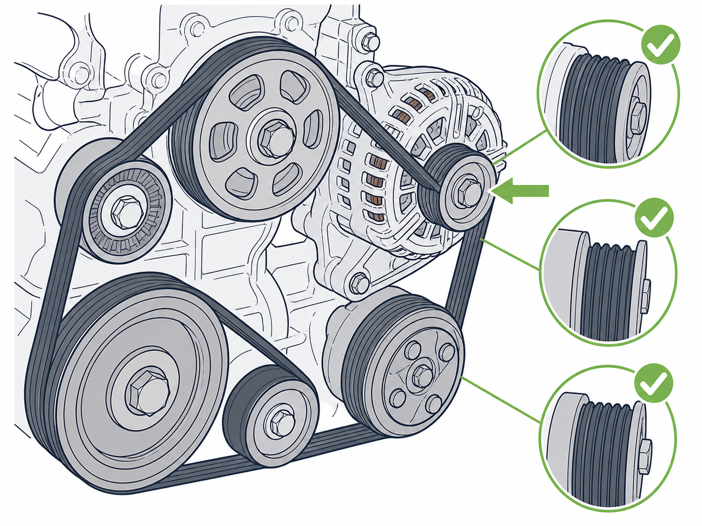 ALT-16 - Reinstall belt and check pulley alignment