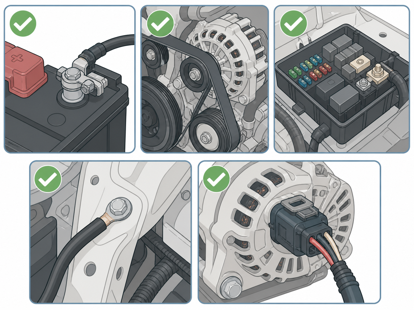 ALT-18 - Check battery, belt, fuse, ground, and connector first