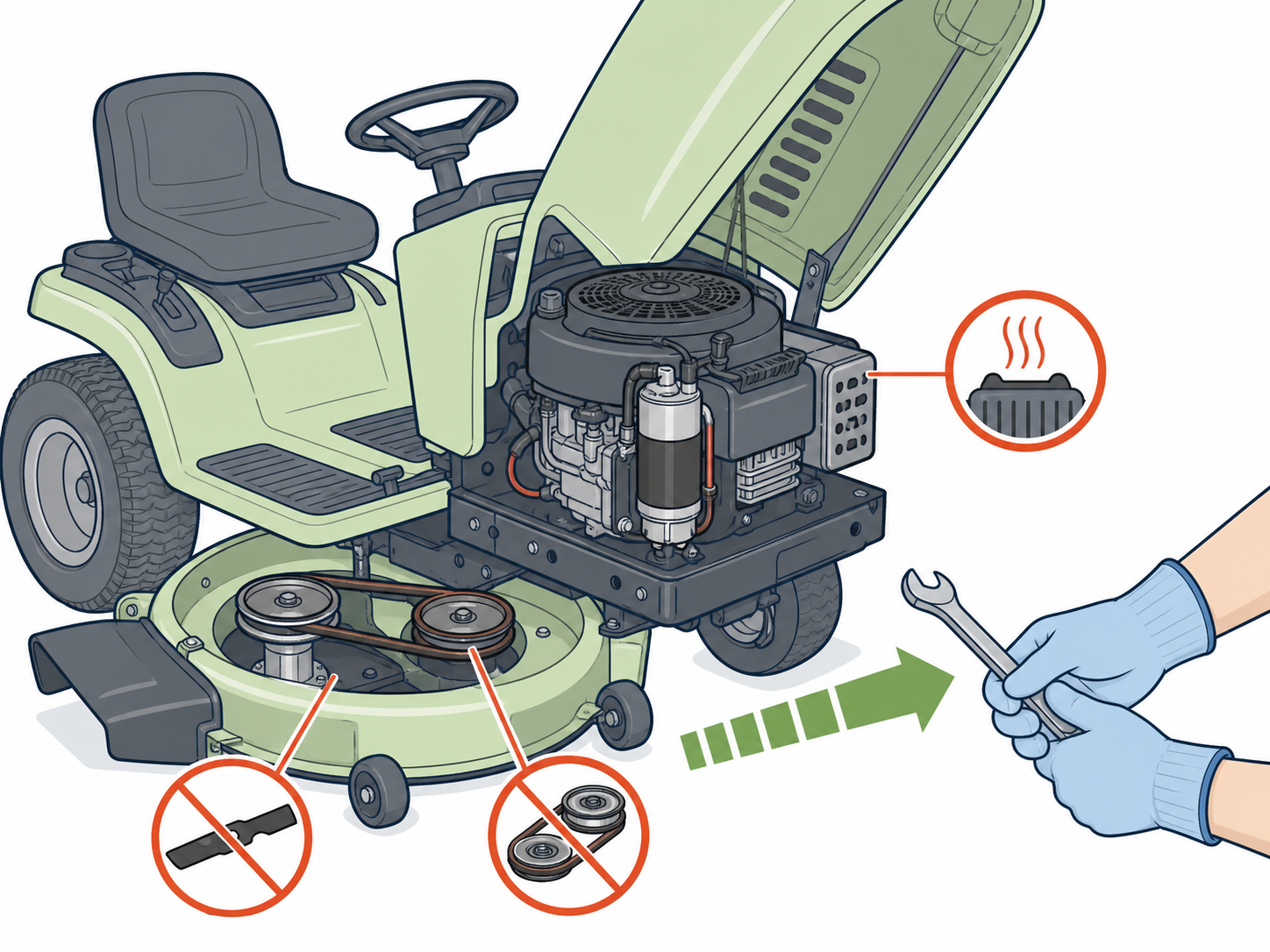LG-ST-04 - Keep hands and tools away from blade, belt, and pulley areas