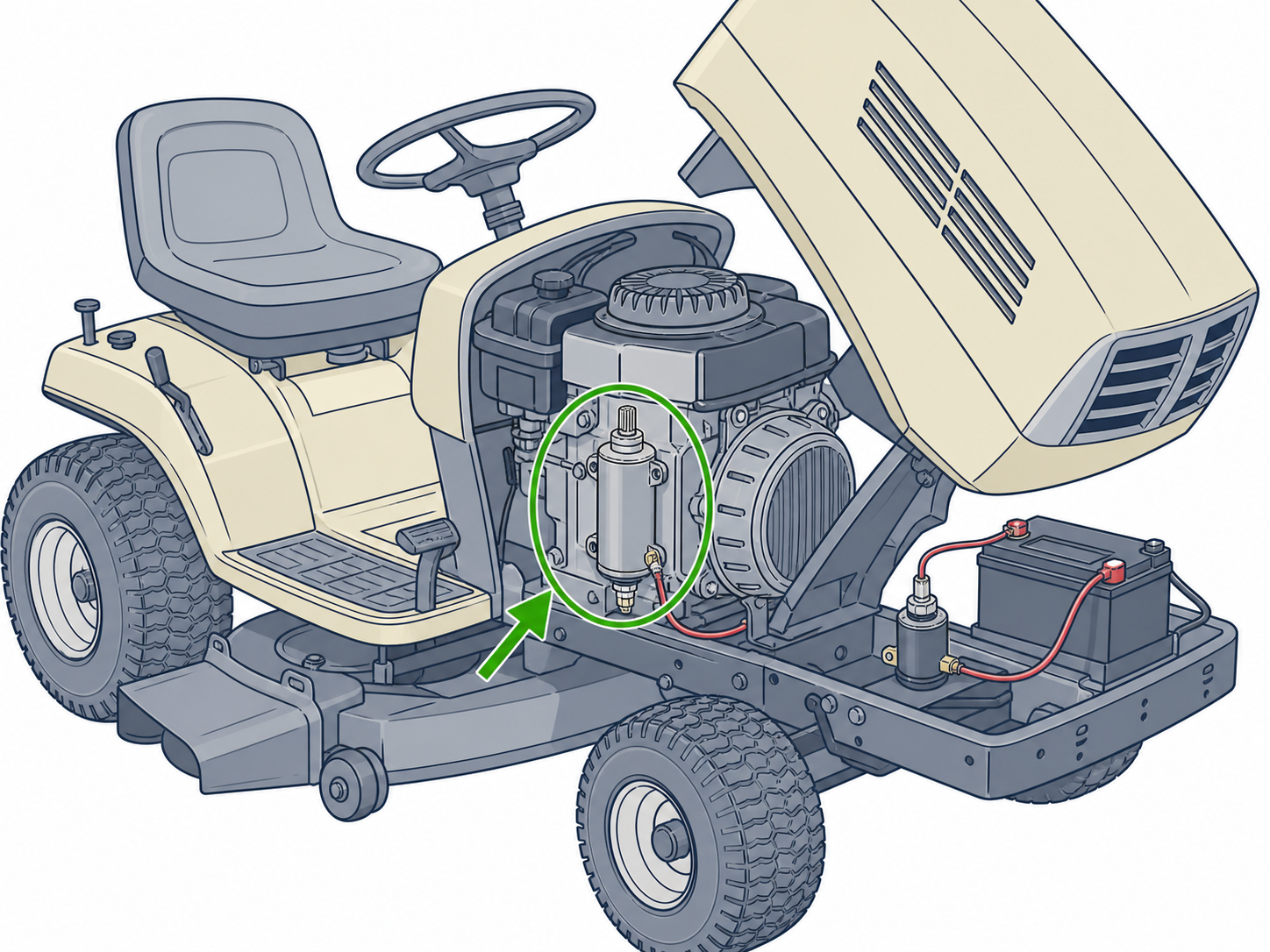 LG-ST-08 - Locate starter on mower engine