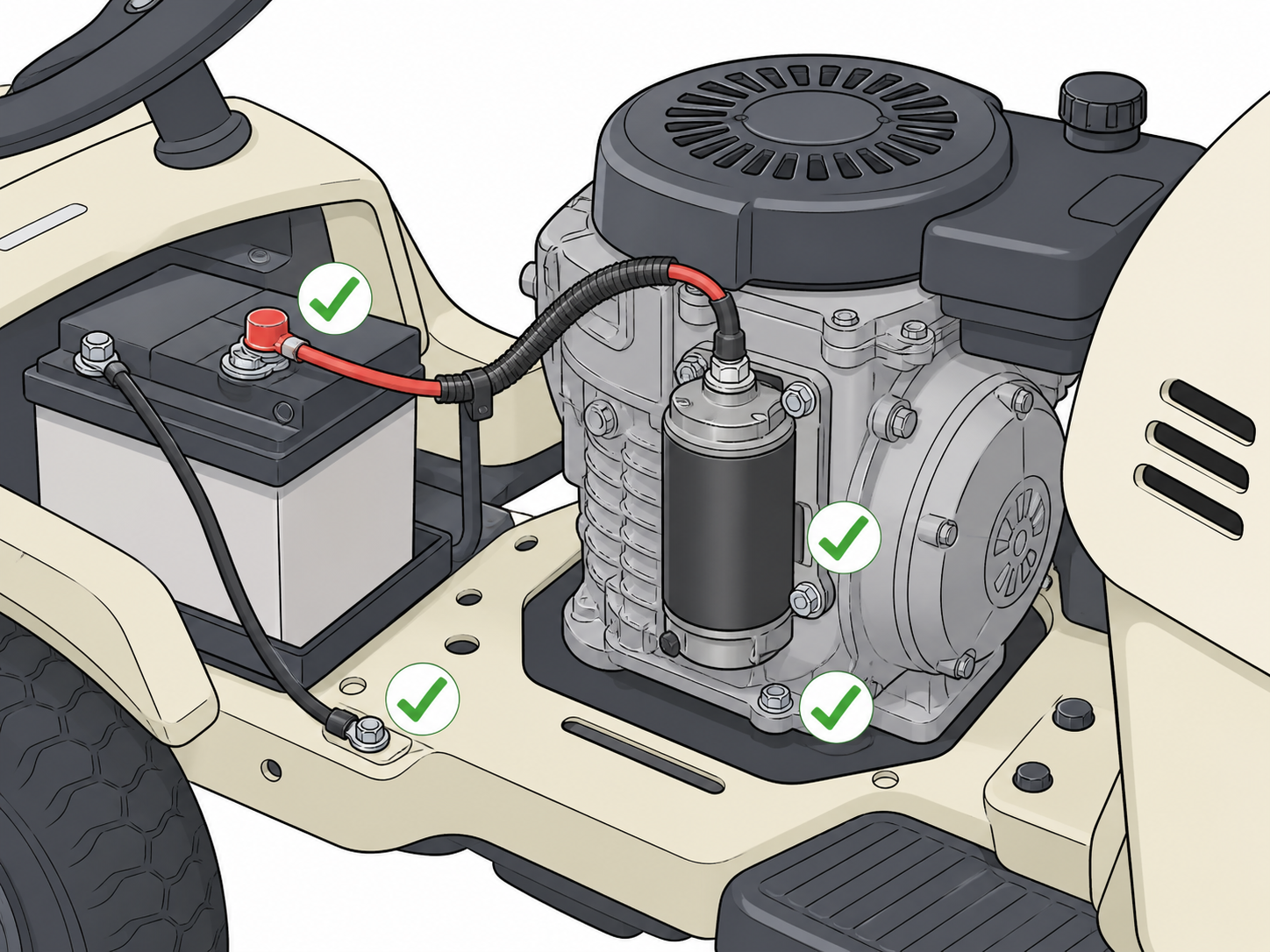 LG-ST-18 - Keep battery terminals, starter cable, and mounting area clean