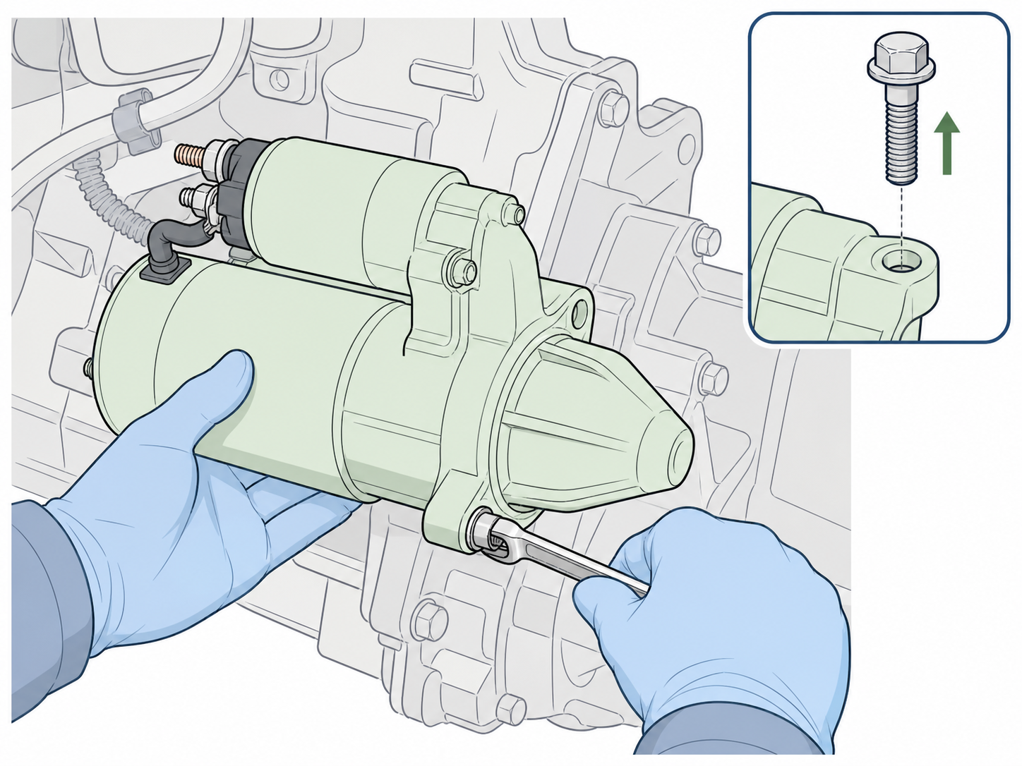 PV-ST-10 - Remove retaining bolts while supporting starter